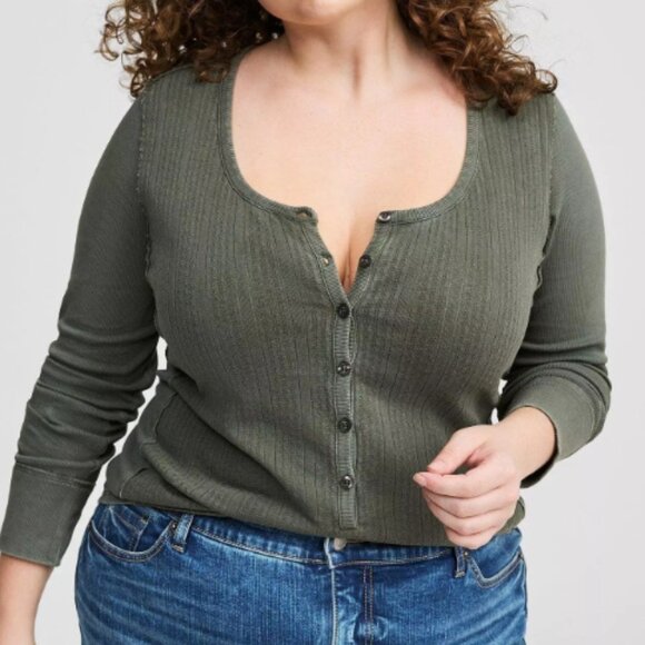 Torrid Pointelle V-Neck Henley Long Sleeve Top Size 3 - Picture 1 of 10